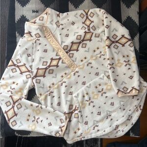 Geometric Cream and Brown Women's Sweatshirt, Size Small